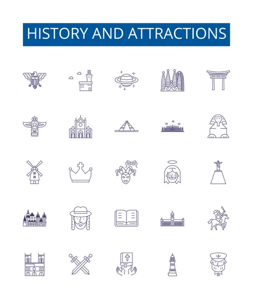 History Attractions Line Icons Signs Set Design Collection History Attractions — Stock Vector