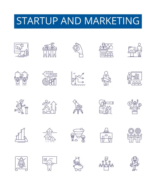 Set Icone Della Linea Avvio Marketing Collezione Design Startup Marketing — Vettoriale Stock