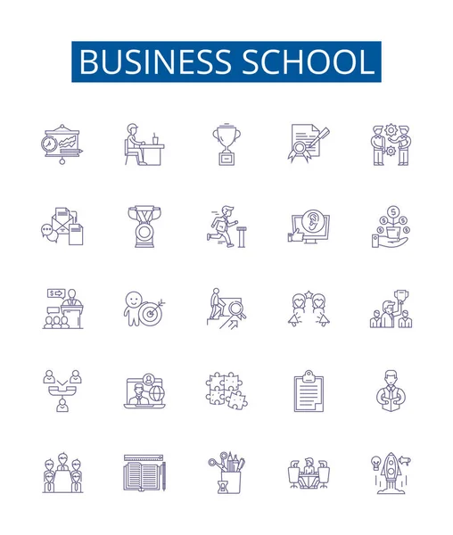 Business School Linje Ikoner Tecken Inställd Design Samling Business Skola — Stock vektor