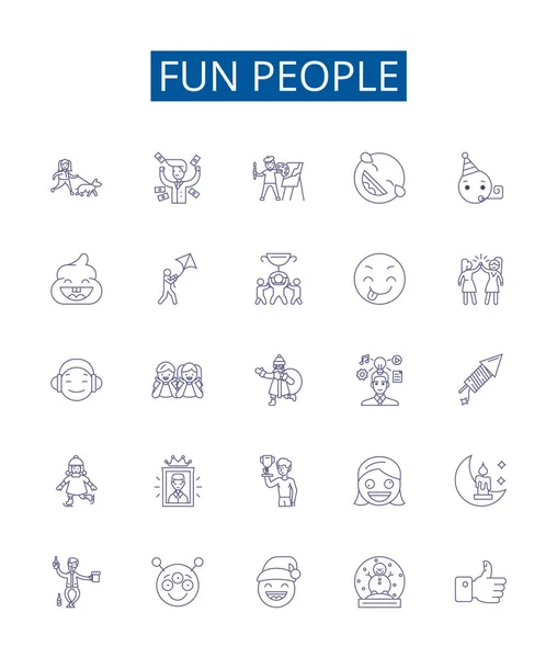 Fun Άνθρωποι Γραμμή Εικονίδια Πινακίδες Που Design Collection Mirthful Amusing — Διανυσματικό Αρχείο