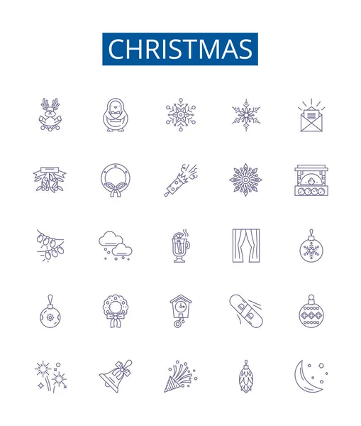 Iconos Línea Navidad Conjunto Signos Colección Diseño Yule Noel Santas — Vector de stock