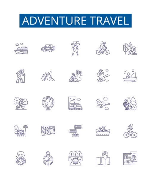 Aventure Ligne Voyage Icônes Signes Ensemble Collection Design Randonnée Trekking — Image vectorielle
