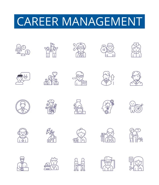 Career Management Line Icons Signs Set Design Collection Coaching Planning — Stock Vector