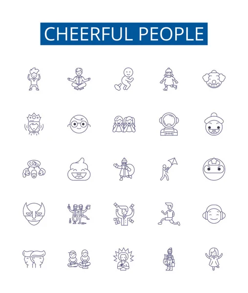 Χαρούμενα Άτομα Γραμμή Εικονίδια Σήματα Που Design Collection Cheerful Joyous — Διανυσματικό Αρχείο