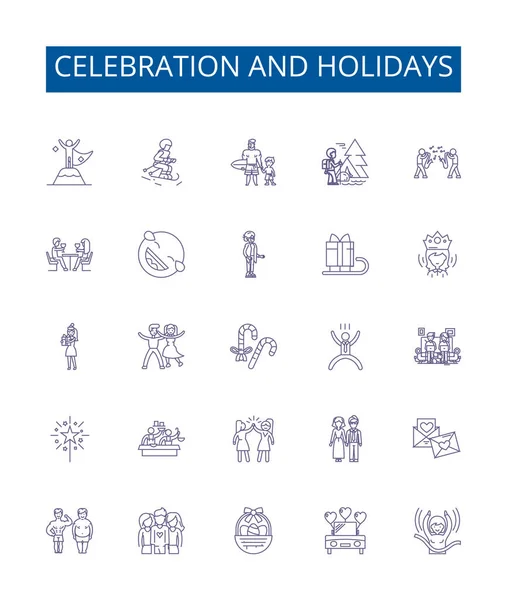 Celebration Holidays Line Icons Signs Set Design Collection Festivals Celebrations — Stock Vector