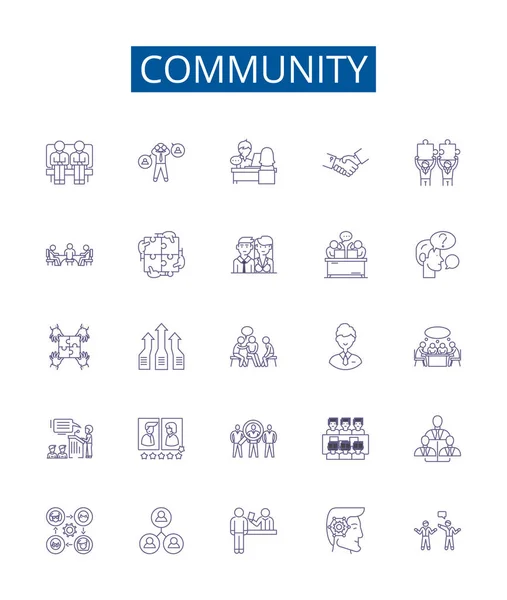 Community Line Icons Signs Set Design Collection Society Fellowship Network — Stock Vector