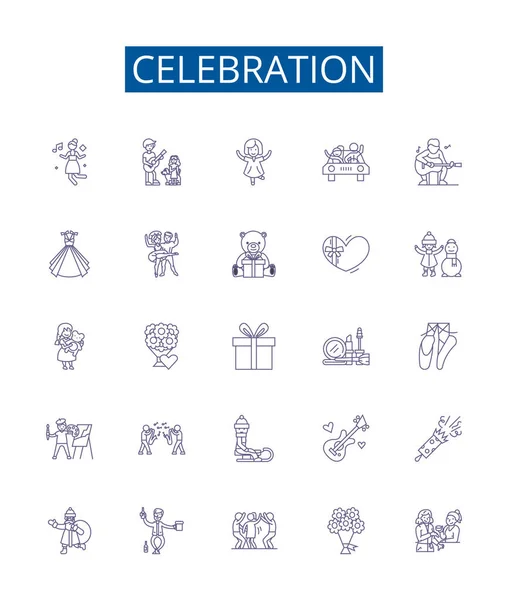 Conjunto Signos Iconos Línea Celebración Colección Diseño Festividad Jubileo Regocijo — Vector de stock