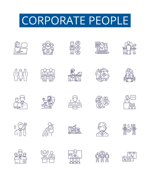 Gente Corporativa Línea Iconos Letreros Conjunto Diseño Colección Ejecutivos Gerentes — Vector de stock