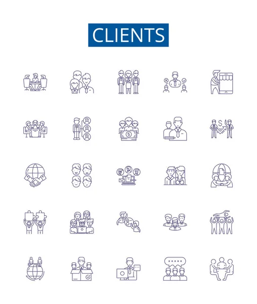 Clients Line Icons Signs Set Design Collection Customers Patrons Consumers — Stock Vector