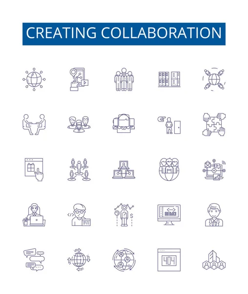 Creazione Icone Linea Collaborazione Set Segni Collezione Design Cooperare Unire — Vettoriale Stock