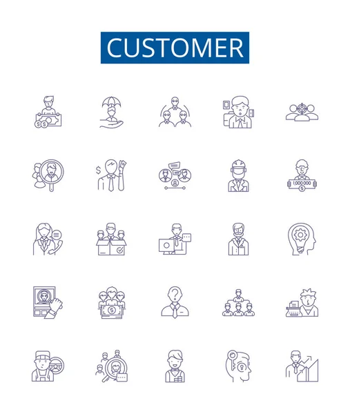 Müşteri Çizgisi Simgeleri Ayarlandı Stemci Patron Alıcı Tüketici Alıcı Üye — Stok Vektör