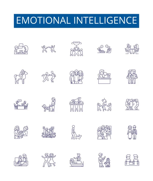 情感情报线标志设置 设计收集情感 敏感度 同情心 自我实现 自我意识 社会技能纲要矢量概念 — 图库矢量图片