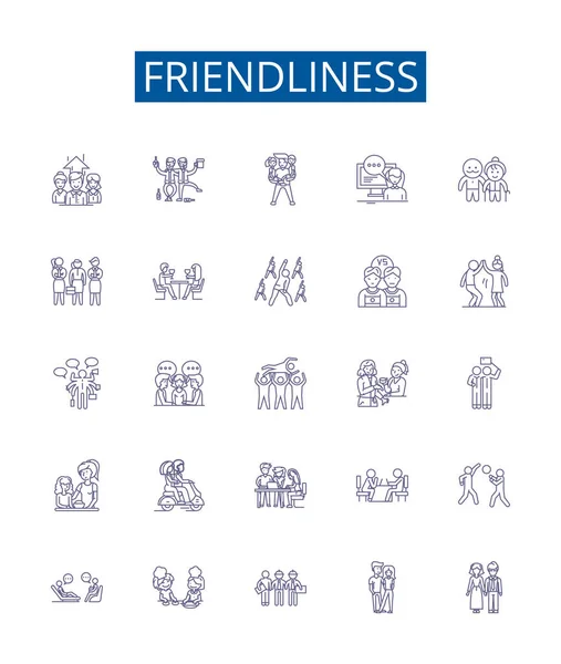 Arkadaşlık Çizgisi Simgeleri Ayarlandı Tasarım Koleksiyonu Affedilebilirlik Dostluk Yakınlık Yardımseverlik — Stok Vektör