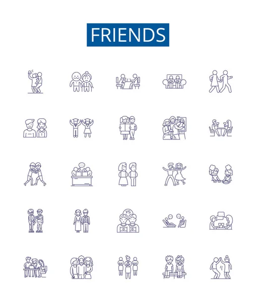 Amigos Línea Iconos Signos Establecidos Diseño Colección Compañeros Amigos Compañeros — Archivo Imágenes Vectoriales