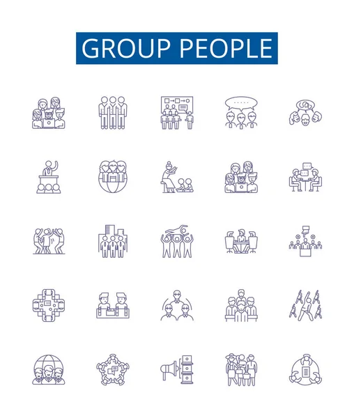 Grupo Personas Línea Iconos Signos Establecidos Colección Diseño Colectivo Congregación — Archivo Imágenes Vectoriales