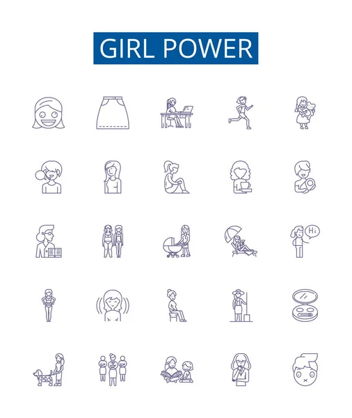 Ikony Elektrického Vedení Pro Dívky Nastaveny Design Kolekce Feminismu Síla — Stockový vektor
