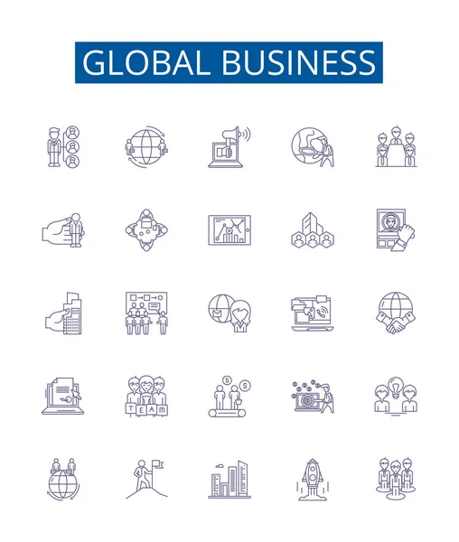 Küresel Alanı Simgeleri Belirlendi Global Business International Commerce Marketing Economy — Stok Vektör