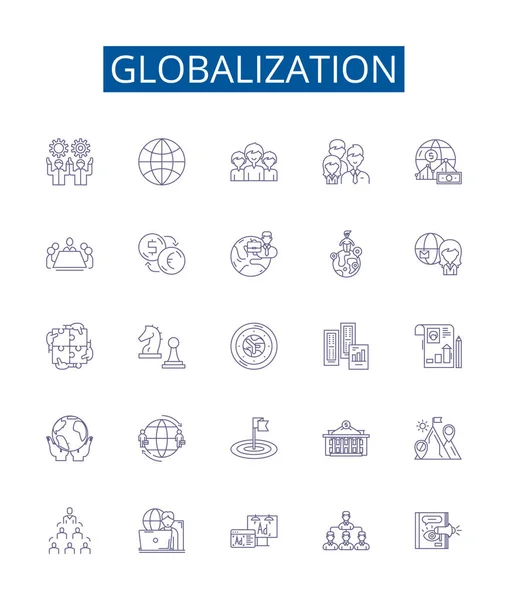 Icone Della Linea Globalizzazione Sono Impostate Collezione Design Internazionalizzazione Integrazione — Vettoriale Stock