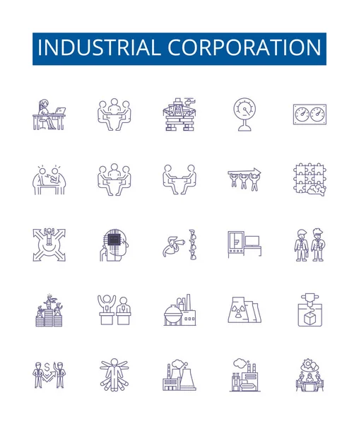 Ikony Řady Průmyslových Korporací Nastaveny Design Kolekce Průmysl Corporation Výroba — Stockový vektor