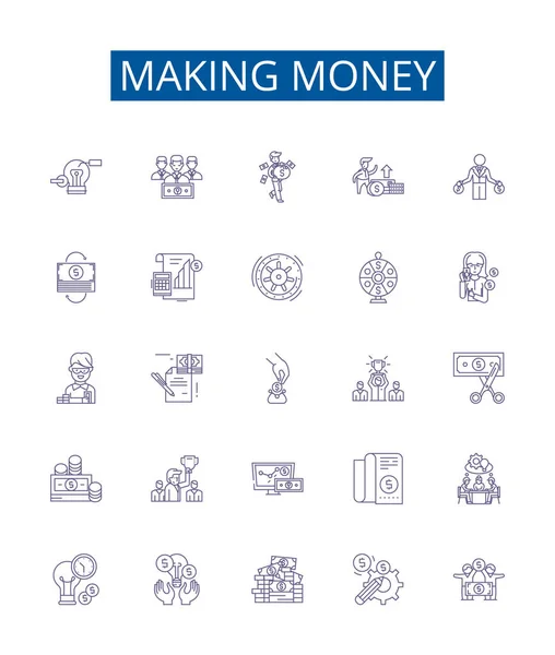 Geldlinien Symbole Setzen Zeichen Designsammlung Von Earn Profit Gain Invest — Stockvektor