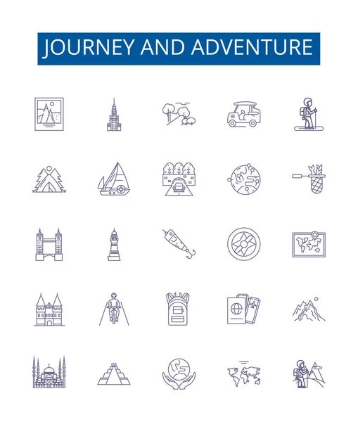 旅程和冒险线标志设置 航海家 探险的设计集合 — 图库矢量图片
