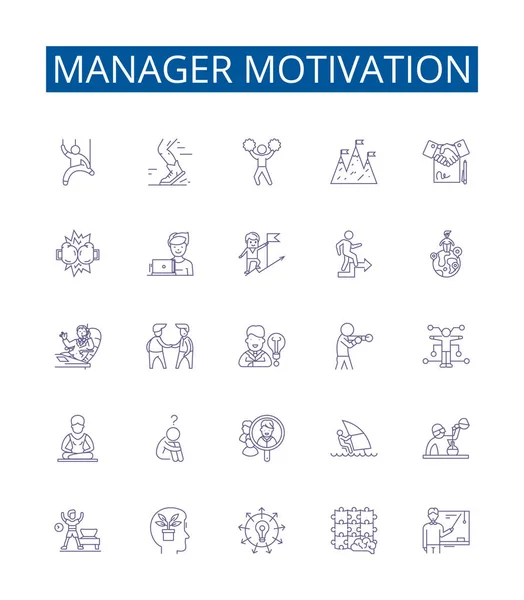 stock vector Manager motivation line icons signs set. Design collection of Motivation, Management, Lead, Engage, Drive, Strategy, Appreciate, Measure outline vector concept illustrations