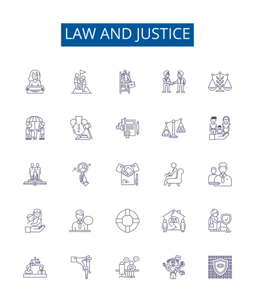 Ikony Práva Spravedlnosti Nastaveny Design Kolekce Práva Spravedlnosti Právní Vědy — Stockový vektor