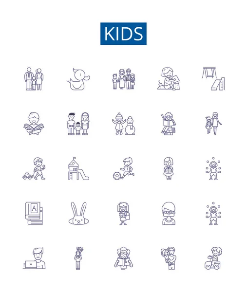 キッズラインアイコンが設定されています 子供のデザインコレクション 赤ちゃん ティーンエイジャー 保育園 遊び心のあるアウトラインベクトルコンセプトイラスト — ストックベクタ