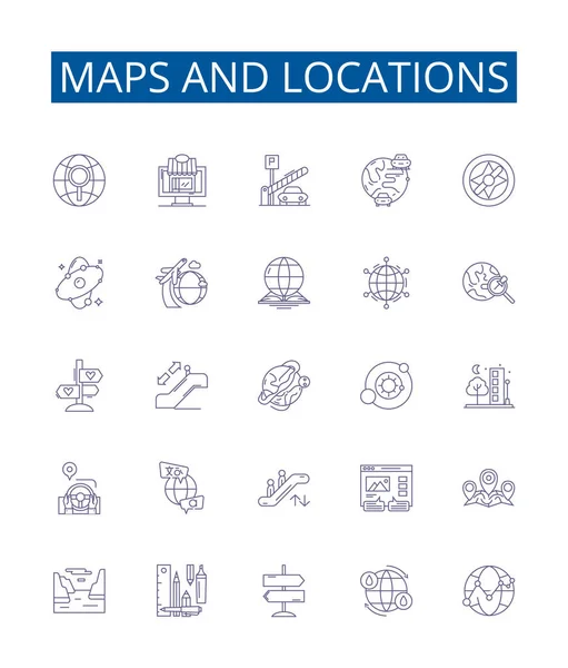 지도와 표시가 설정되어 있습니다 Design Collection Maps Locations Geography Mapping — 스톡 벡터