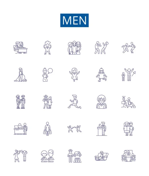 Erkek Çizgisi Simgeleri Ayarlandı Erkekler Cinsiyet Erkeklik Kimlik Kültür Toplum — Stok Vektör