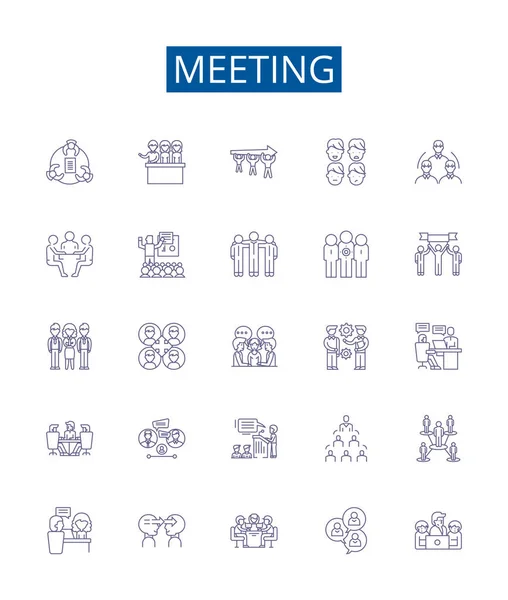 Meeting Line Icons Signs Set Design Collection Gathering Conclave Conference — Stock Vector
