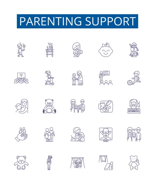 Parenting Support Line Icons Signs Set Design Collection Guidance Backing — Stock Vector
