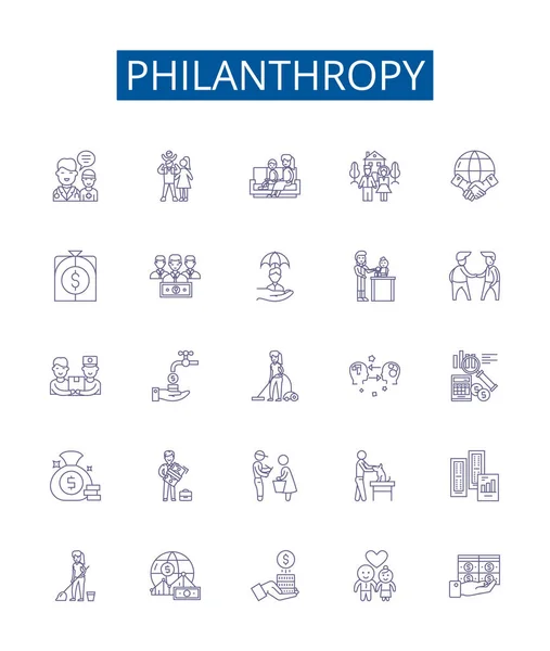 Philanthropie Linie Symbole Zeichen Gesetzt Designsammlung Von Wohltätigkeit Großzügigkeit Altruismus — Stockvektor