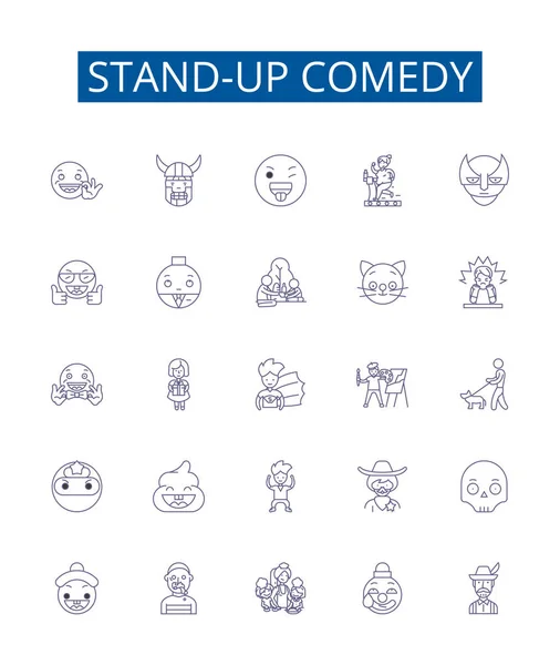 Ikony Komedii Stand Ustawione Kolekcja Projektowa Humor Żarty Komicy Spoofs — Wektor stockowy