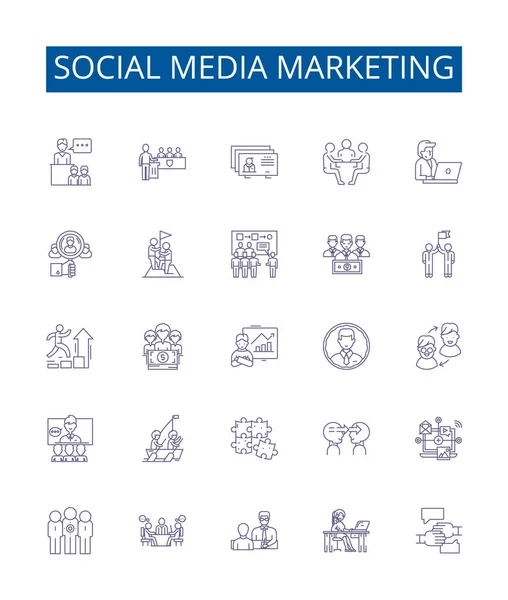 Social Media Marketing Line Ikony Zestaw Znaków Kolekcja Projektowa Sieci — Wektor stockowy