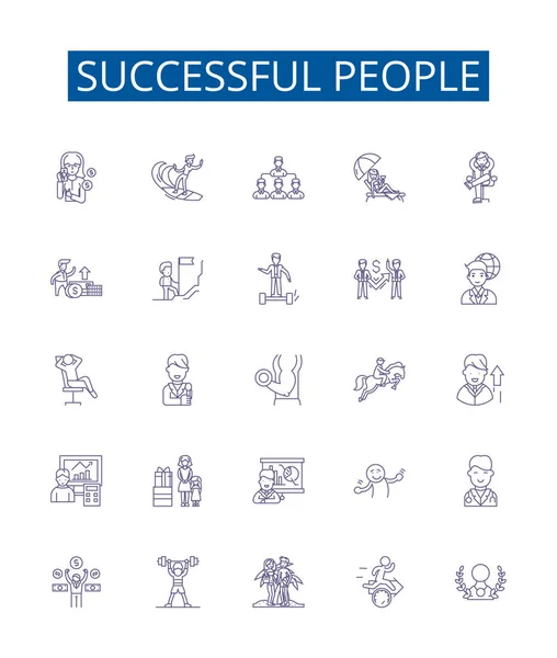 成功人士排成了标志性的标志 设计收集了成就者 获奖者 权势者 出类拔萃者 富裕的轮廓向量概念示例 — 图库矢量图片