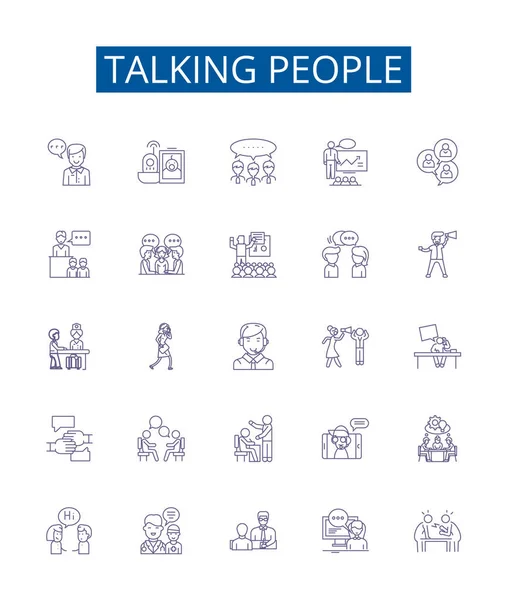 Talking People Line Icons Signs Set Design Collection Conversing Chatting — Stock Vector