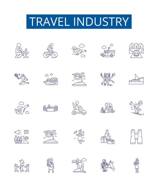 Travel Industry Line Icons Signs Set Design Collection Tourism Voyage — Stock Vector
