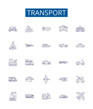 Işınlama hattı simgeleri ayarlandı. Taşımacılık, Nakliye, Feribot, Teslimat, Taşıma, Seyahat, Demiryolu, Yol ana hatları vektör çizimleri tasarımı