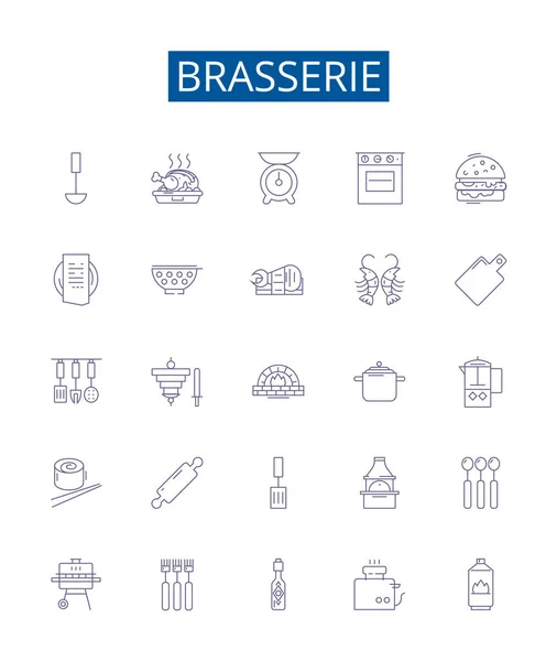 Brasserie Line Icons Signs Set Design Collection Brewery Bistro Gastropub — Stock Vector