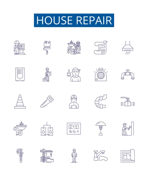 House Repair Line Icons Signs Set Design Collection Housekeeping Plumbing — Stock Vector