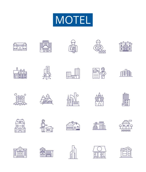 Іконні Знаки Мотелю Встановлені Колекція Дизайну Lodging Inn Stopover Hostel — стоковий вектор