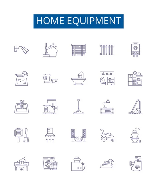 Ausstattungslinien Icons Zeichen Gesetzt Designkollektion Von Möbeln Haushaltsgeräten Herd Kühlschrank — Stockvektor