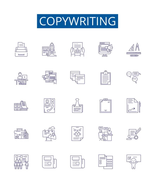 Ikony Linii Copywriting Ustawione Kolekcja Projektów Copywriting Pisanie Treść Twórczość — Wektor stockowy