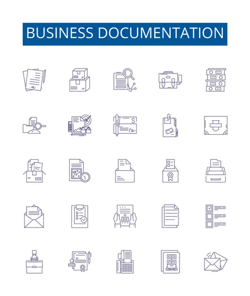 Ligne Documentation Affaires Icônes Signes Ensemble Design Collection Business Documentation — Image vectorielle