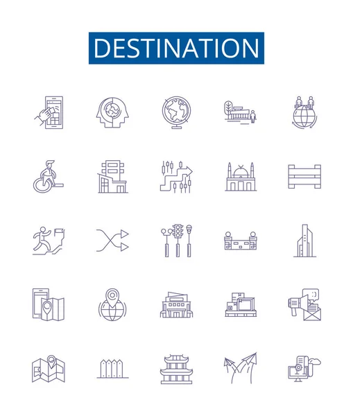 Ikony Linii Docelowej Ustawione Kolekcja Projektu Destination Rezultat Cel Życzenie — Wektor stockowy