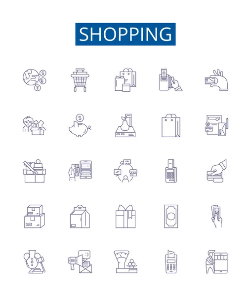 Panneaux Icônes Ligne Shopping Ensemble Conception Collection Shopping Achat Achat — Image vectorielle