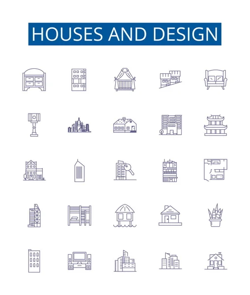 Conjunto Letreros Iconos Línea Casas Diseño Diseño Colección Arquitectura Estructuras — Vector de stock