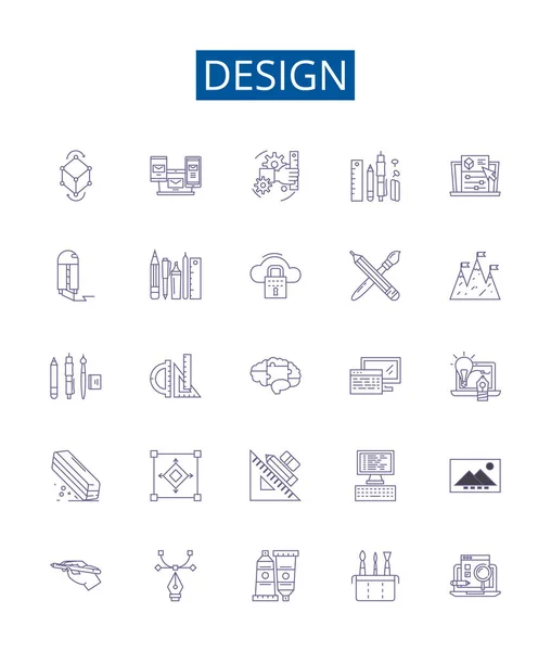 Набір Значків Лінії Проектування Дизайн Колекції Дизайн Креативність Естетика Концепція — стоковий вектор