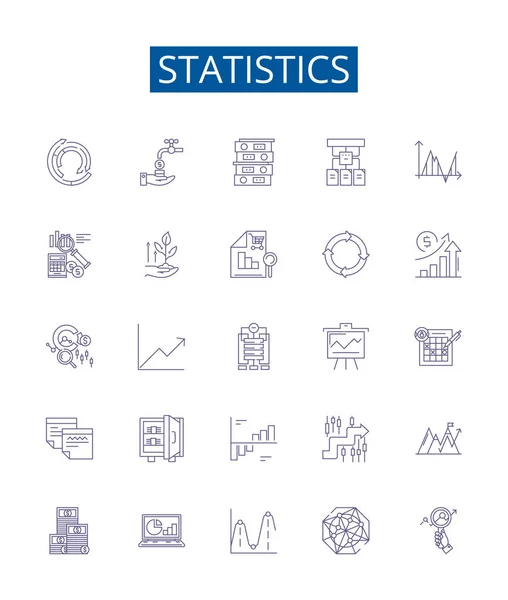 Statistieken Lijn Pictogrammen Borden Ingesteld Verzameling Van Statistieken Gegevens Analyses — Stockvector